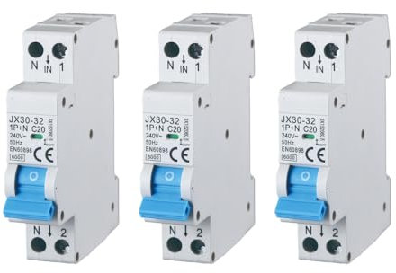 gloca Interruttore Magnetotermico Automatico 1P+N 220V 6KA 1 Modulo DIN (20 Ampere, 3)