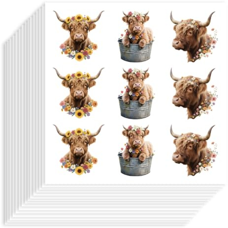 Hobbspring 180 Stück Highland Kuh Aufkleber 25mm Selbstklebend Dekorative Papieraufkleber Wasserfest Blumen Kuh Planer Aufklebers Für Scrapbook Journal Basteln Party Geschenktüte Dekoration