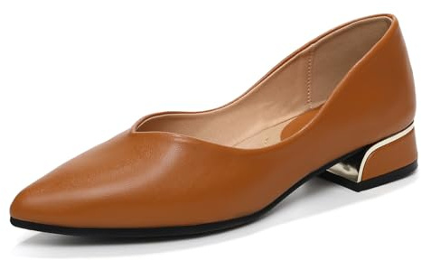 HIPPOSEUS Escarpins Femme Élégantes Chaussures de Bureau Confortable Classique Chaussures Habillées Marron avec Talon Bloc 2.5cm,41 EU