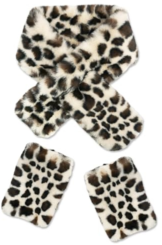 zhxinashu Damen Schal und Fingerlose Handschuhe Set mit Leopardenmuster | Weiches & Warmes Schal und Handschuhe Set für Damen, Polyester, Accessoires als Geschenk zu Weihnachten oder Geburtstag