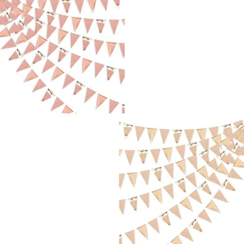 2 Stück Wimpelkette, Papiergirlande, Innenbereich Hängedekoration, Ideal für Geburtstagsfeiern, Valentinstag, Hochzeiten und Andere Festdekorationen, Roségold + Champagner