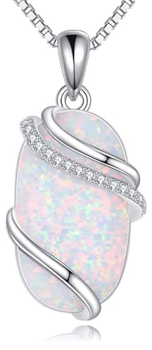 POPLYKE 925 Sterling Silber Labradorit/Larimar/Lapislazuli/Türkis/Opal/Mondstein Halskette für Damen Zarte Opal Schmuckgeschenke