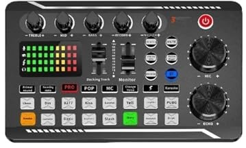 F998 Soundkarte Professionelle Bluetooth-Kompatibel Studio Rekord for Telefon PC Mischpult Verstärker Live Musik Mixer,Ultrapräzise(Gris)