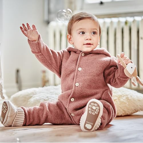 maximo GOTS BABY-Overall, Wollfleece Jerseyfutter, Knöpfe, Pompon Made in Germany Wollfleece