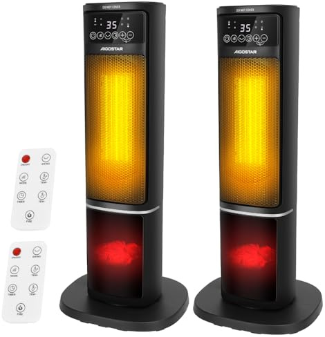 Aigostar Chauffage d'appoint avec Flamme 3D, 2000W Radiateur Electrique, Céramique, Télécommande, 5 Modes & ECO, Silencieux, Chauffage Rapide, Température Réglable Minuterie 24H Oscillation 2 pièces