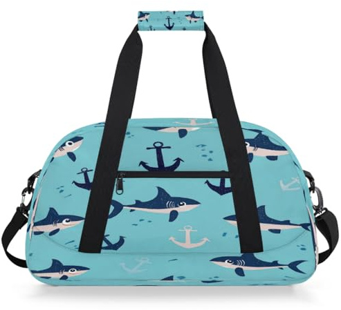Entemne Seesack für Kinder, Motiv: Ozeanhaie, Anker, wasserabweisend, Turnbeutel, Sporttasche, leichte Reisetasche für Jungen und Mädchen, Handgepäck, Wochenendtasche