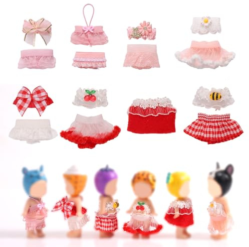 8 Conjuntos 7,62cm Ropa para Muñecas, Adorables Conjuntos Hechos a Mano con Tops y Faldas Divertidos Accesorios Disfraces de Muñecas Ideales para Exhibir y Decorar (Rosa, Rojo)