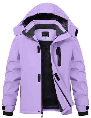 Buyboxs Kids Winter Coat Thermal Liner Girls Ski Jackets Hooded Waterproof Windproof Warm Snow Jacket for Children Zip Pockets Purple S (6-7)
