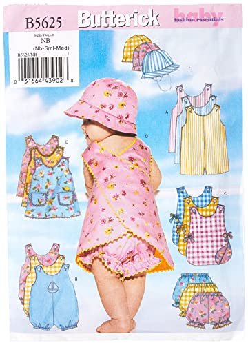 Butterick Patterns B5625 Size NB0 NB-Small-M Infants Romper Jumper Panties and Hat, Pack of 1, White