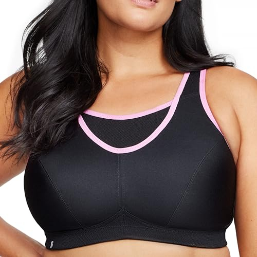 Große Größen Plusgröße Bustier Sport-BH mit bestem Halt ohne Bügel Nr. 1066, Schwarz/Pink, 75D