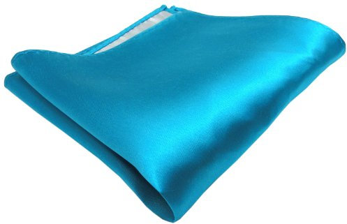 TigerTie gewebtes Designer Satin Seideneinstecktuch in türkis Uni einfarbig - Pochette 30 x 30 cm - Einstecktuch 100% reine Seide