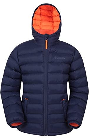 Mountain Warehouse Seasons Steppjacke für Kinder - Ultraleichte, warme, wasserdichte Steppjacke. Jungen & Mädchen Winterjacke mit Kapuze & Reißverschluss Marine Kinder 128 DE (7-8 Jahre)