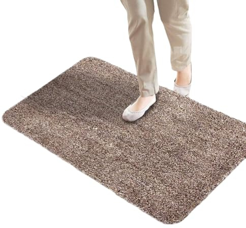 Clean Step Mat - Super Absorbent Remove Mud and Water Doormat Entry Non Slip Mat Indoor Front Back Garage Door (18 x 28) Tan