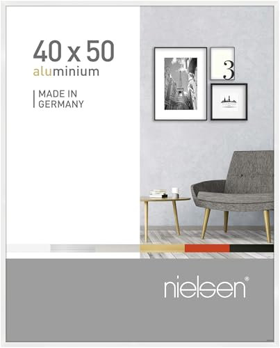 nielsen Bilderrahmen, 40 x 50 cm, Aluminium, Weiß Glanz, Posterrahmen zum Aufhängen im Hoch- & Querformat, Echtglas, Pixel