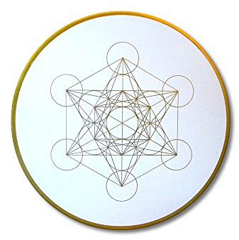 Wandbild Metatrons Würfel in Gold Erkenntnis - HANDGEMALT - Größe 50cm rund - Energiebild Metatron in Gold mit Acrylfarbe gemalt - Leinwand auf runden Keilrahmen gespannt | MADE IN GERMANY