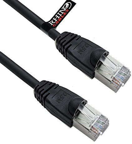 rhinocables - Full Copper | CAT6 Shielded Ethernet Cable | Snagless Design PoE Compatible | RJ45 for Internet, Router, Modem, Smart TV, PC, Laptop | Compatible with LAN Setup | Black, 0.5m