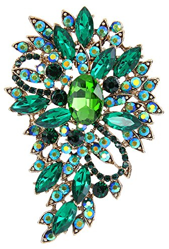EVER FAITH Damen Marquise Österreichische Kristall Hochzeit Blume Blatt Bouquet Brosche Grün Emerald Farbe Gold-Ton