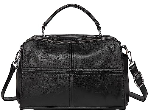 VASCHY Crossbody Bag for Women, Fashion Vegan Leather Ladies Handbag with Top Handle Convertible Small Satchel Handbags & Shoulder Bags for Women with Shoulder Bag and Multi Pockets (Black)