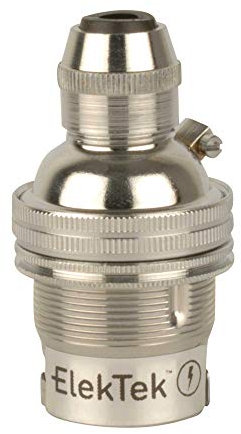 ElekTek B22 BC Bayonet Chrome Plated Brass Cord Grip Ceiling Pendant Unswitched Lamp Light Bulb Holder with Shade Ring - For use with Ceiling Rose and Lighting Flex (7mm Max. Dia.) - Made in UK