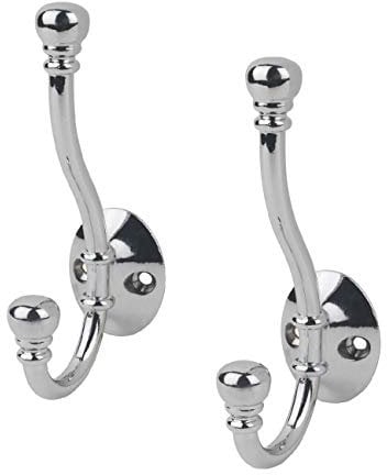 H-Smart 2 x Polished Chrome Metal Hat & Coat Hooks, Strong Door Robe Dress Antique Ball End, Screw-in Modern Wall Mounted Hooks, Heavy Duty for Bathroom Bedrooms
