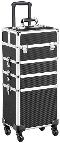 Yaheetech Valise Maquillage 4 en 1 Mallette de Maquillage Trolley à Maquillage Bijoux et Cosmétique Beauty Case Grande Rangement pour Voyage Verrouillable avec roulettes Noir