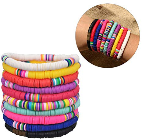 Merkts Lot de 10 bracelets de style bohème en argile colorée, faits à la main pour femme et fille