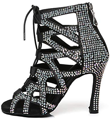 HROYL Zapatos de Baile Latino Mujer Salsa y Bachata Zapatos de Baile de Salon,YCL439-7.5,Negro,EU38.5