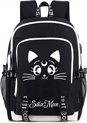 Roffatide Anime Sailor Moon Leuchtender Rucksack Laptop Rucksack mit USB Ladeanschluss und Kopfhöreranschluss