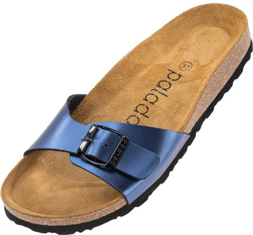 Palado Pantoletten Damen Malta Arizona – gefertigt aus hochwertigem Material – moderne Metallic-Oberfläche – weiches Veloursleder-Fußbett Blau UK9,5 - EU43