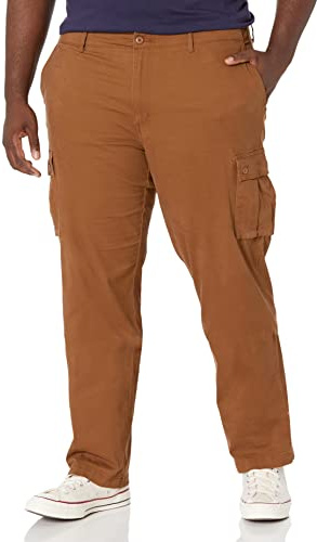 Amazon Essentials Men's Straight Fit Stretch Cargo Work Trousers (Available in Big and Tall), Light Brown, 33W / 32L