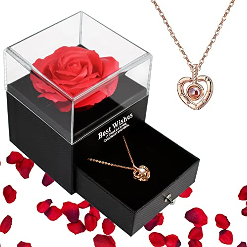 Muttertagsgeschenke für Mama Ewige Rose Geschenke für Frauen Infinity Rosen Konservierte Rose mit Schmuck Geschenkbox Ewige Blume Geburtstagsgeschenk für Frauen Oma Mama Geschenk Freundin Geburtstag