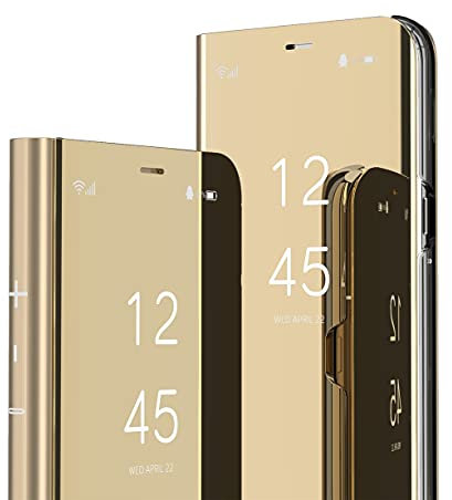 IMIRST iPhone 13 Pro Max Case, Mirror Design Clear View Flip Bookstyle Luxury Protecter Shell With Kickstand Case Cover for Apple iPhone 13 Pro Max 6.7 2021. Flip Mirror: Gold