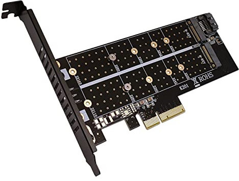 Combrite Dual M.2 SSD to PCI-E 4x Adapter Card 2x M.2 PCIe to PCIe 3.0 x4 / SATA III Adapter - Support B-Key M-Key M.2 PCIe NVMe/AHCI SSD 22110, 2280, 2260, 2242, 2230