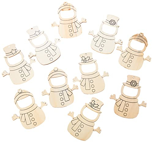 Baker Ross FE952 Schneemann Holz Bilderrahmen zum Bemalen - 10 Stück, Bilderrahmen für Kinder zum Bemalen und Aufhängen, Personalisierte Weihnachtsbaum Dekoration