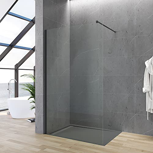 Walkin Dusche Duschabtrennung schwarz 120x200 cm Begehbare Duschwand Glas bodengleich Glasduschwand Glastrennwand barrierefrei behindertengerecht Sicherheitsglas 8 mm Lotus-Effekt NANO Beschichtung