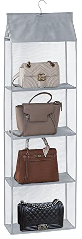 INHEMING Handtaschen Organizer, Hängend Handtaschen Aufbewahrung mit 4 Taschen,Vliesstoff, Transparentes Fenster, Aufbewahrungstasche, Hängeorganizer - Grau