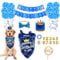 LMSHOWOWO Dog Bandana & Hat Set - Boy's Birthday Party Supplies with Elastic Bow Tie, Number Balloons, Happy Birthday Banner & Cake Topper for Small, Medium & Large Dogs (Blue)
