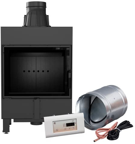 KRATKI Lucy Slim Smart Holzbefeuerter Kamineinsatz Lufteinlass BImSchV 2 konform Stahl Thermotec Auskleidung Glasscheibe linksseitig 8 kw 128,2x65,4 cm Thermischer Wirkungsgrad 83 MSK Regler