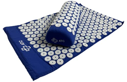 ATC Handels GmbH Nadelmatte inkl. Kissen und Beutel, zur wohltuenden Entspannung und bessere Durchblutung gegen Verspannungen im Rücken, Nacken und in den Schultern, blau