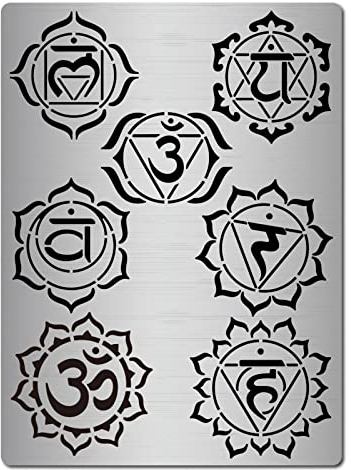 GORGECRAFT Chakra-Schablone Aus Metall Mandala Yoga Om-Symbole Wiederverwendbare Schablonen Drittes Auge Hals Herz Vorlagen Für Meditation Krone Malerei Auf Holz Wand Leinwand Möbel Brandmalerei