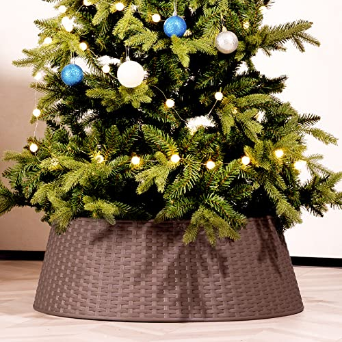 HaroHome Weihnachtsbaum Kragen Rund Weihnachtsbaum Ring Rock Basisabdeckung Weihnachtsschmuck für Weihnachtsbaum Kunststoff Rattan 65 cm Durchmesser unten (Braun)