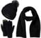 Damen Winter Warm Mütze mit Bommel Touchscreen Handschuhe und Lang Schal Set mit Dick Fleece Gefütterte, Winterhandschuhe Weihnachten Geschenk für Frauen