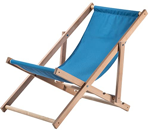 KADAX Chaise Longue Pliable en Bois pour se Détendre Confortablement à la Plage, sur Le Balcon ou dans Le Jardin, Transat Pliant d'Extérieur (Bleu)