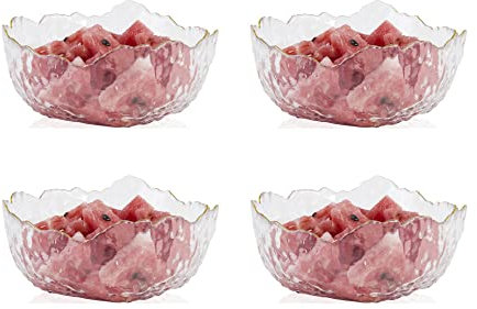 Eden & Willow E&W Wavy Gold Edge Glass Serving Bowls, Dishes for Salad, Fruits and Desserts (4, Large)