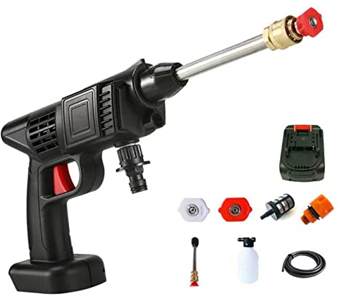 Shkalacar Idropulitrice a Batteria Portatile, 50PSI Idropulitrice Elettrica Portatile con Caricabatteria Batteria Ricaricabile 24V 1500mAh per Lavare Auto, Annaffiare Fiori (1 batteria Type A)