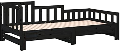 Susany Tagesbett Schlafcouch Gästebett Holzbett Polsterbett mit Lattenrost Bettgestell Ausziehbett Funktionsbett Sofabett Schlafsofa Bettsofa Jugendbett Sofa Couch 2x(90x200) cm,Schwarz