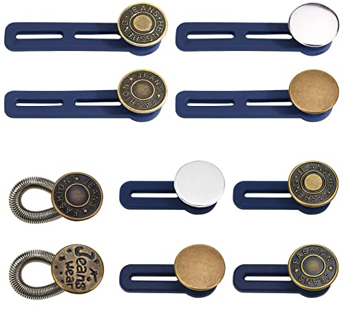 Bekecidi 10 Stück Knopfverlängerung für Hosen, Jeans-Knöpfe, Taillenverlängerung, verstellbarer Bund, Verlängerung, Metall, Elastische Knöpfe, Hosenverlängerungen für Männer und Frauen Jeans