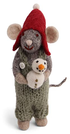 Weihnachtsanhänger Baumschmuck Maus mit Latzhose und Schneemann