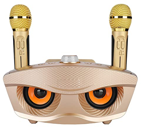 Karaoke-Lautsprechermaschine, Heim-KTV-Karaoke-Lautsprecher mit Zwei Mikrofonen für Familie KTV, für/Speicherkarte/AUX/U-Festplatte/mit Karaoke-Modus (Gold)