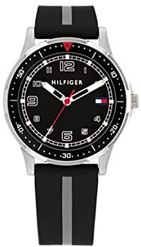 Tommy Hilfiger Montre à Mouvement à Quartz Trois Aiguilles pour la Jeunesse avec Bracelet en Silicone Noir - 1720034